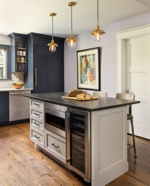 kitchen island with refrigerator and microwave shelf