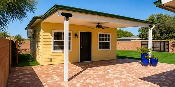 Detached guest house and outdoor living space designed for expanded family living