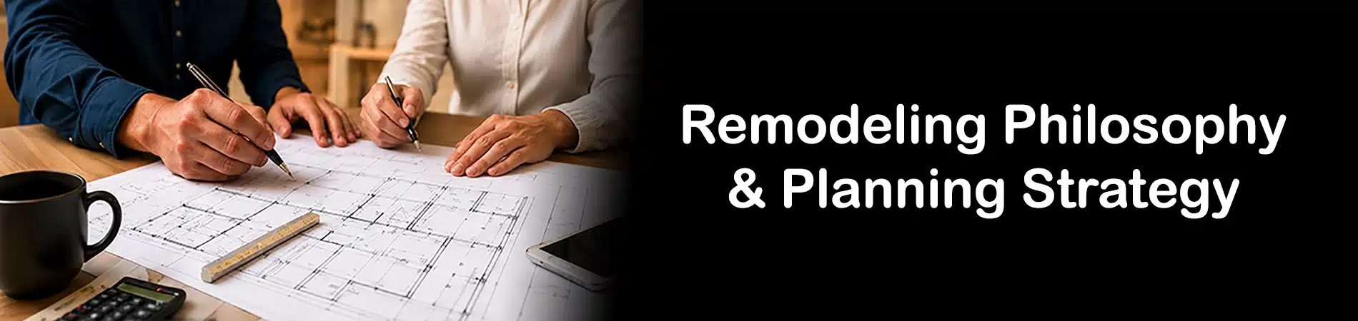 Homeowners reviewing remodeling plans before construction begins