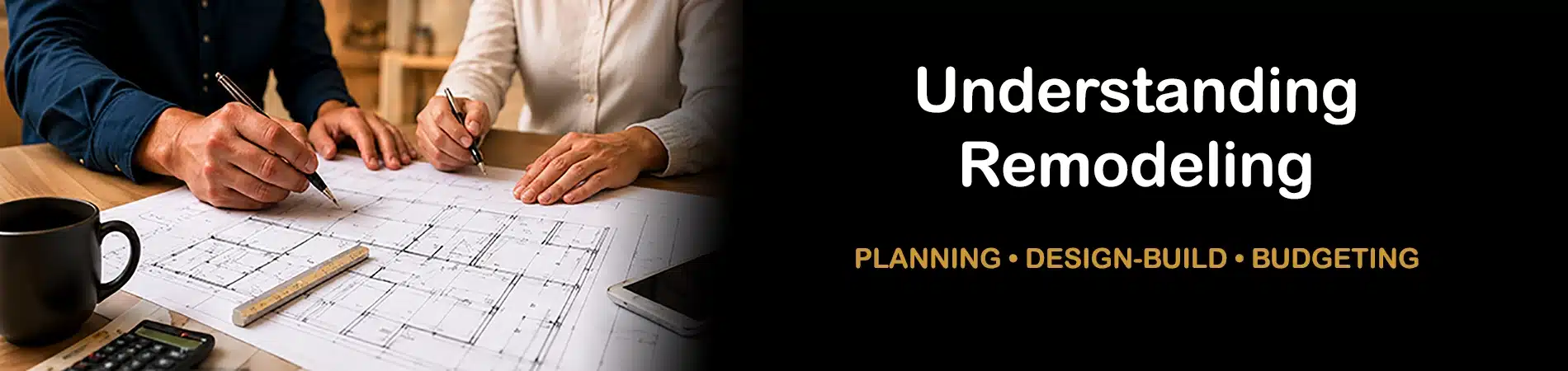 Homeowners reviewing remodeling plans before construction begins